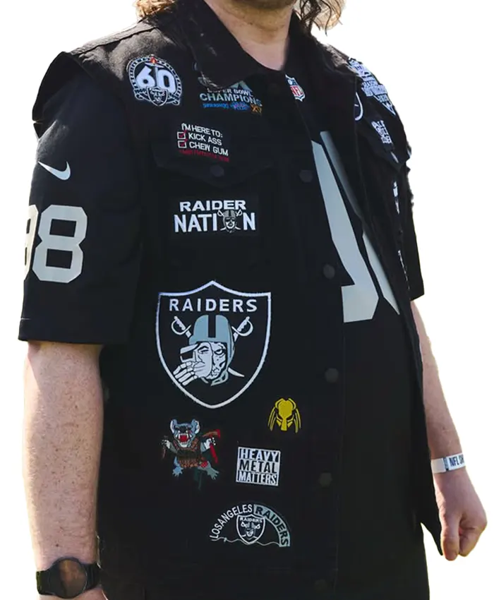NFL Las Vegas Raiders Halloween Customized Black Cotton Patches Battle Vest front view