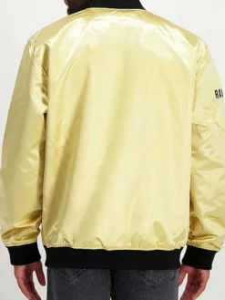 NFL Las Vegas Raiders Lightweight Golden Satin Varsity Bomber Jacket back view