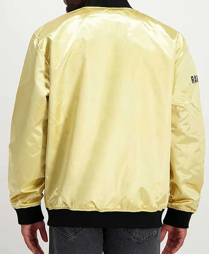 NFL Las Vegas Raiders Lightweight Golden Satin Varsity Bomber Jacket back view
