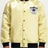NFL Las Vegas Raiders Lightweight Satin Golden Varsity Bomber Jacket front view