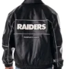 NFL Las Vegas Raiders Minwoo Lee Black Leather Varsity Racing Jacket back view