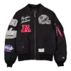 NFL Las Vegas Raiders New Era x Alpha Industries Satin Black MA-1 Flight Bomber Jacket front view