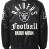 NFL Las Vegas Raiders Original Pro Standard Black And White Satin Varsity Jacket back view