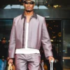 NFL Los Angeles Rams Quentin Lake Arrival Mauve Grey Cotton Cropped Jacket front view