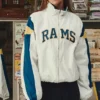 NFL Los Angeles Rams x Elwood Off-White Retro Blue And Gold Helmet Windbreaker Jacket front view