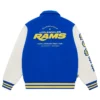 NFL Los Angeles Rams x Homie Blue And White Wool Leather Varsity Jacket back view