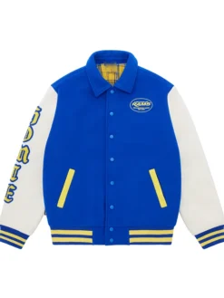 NFL Los Angeles Rams x Homie Blue And White Wool Leather Varsity Jacket front view