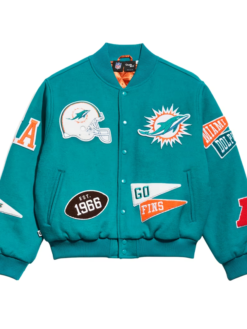NFL Miami Dolphins Chalk Line Full-Snap Aqua Blue Pennant Wool Varsity Jacket