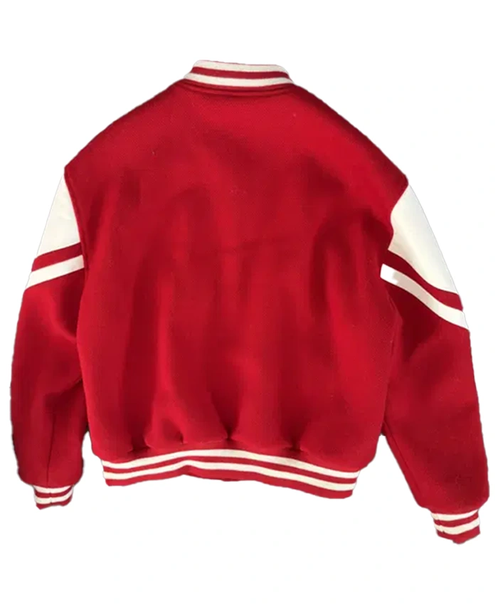 NFL Minnesota Vikings Justin Jefferson Soldier Field Arrival Red White Wool Celine Jackson Teddy Jacket back view