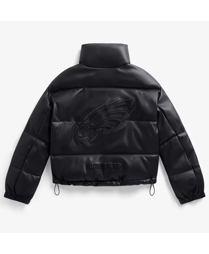 NFL Philadelphia Eagles Off Season Women's Black PU Leather Puffer Jacket back view