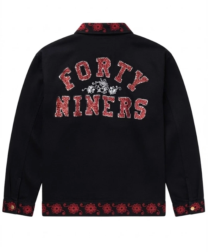 NFL San Francisco 49ers Forty Niners Latino Heritage 2026 Zip-Up Black Cotton Jacket back view