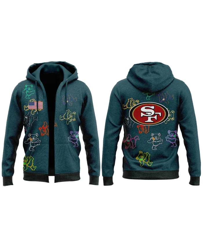 NFL San Francisco 49ers George Kittle Green Arrival Full-Zip Fleece Hoodie front back view