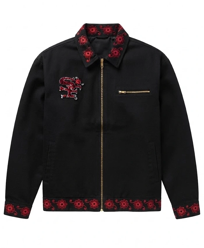 NFL San Francisco 49ers Latino Heritage 2026 Forty Niners Black Zip-Up Cotton Jacket front view