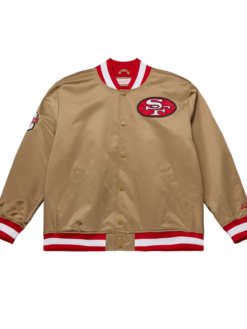 NFL San Francisco 49ers Mitchell and Ness Gold 80th Anniversary Heavyweight Golden Satin Varsity Jacket
