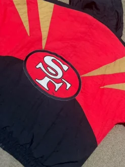 NFL San Francisco 49ers Pro Line 90s Red Real Vintage Full-Zip Hooded Windbreaker Jacket back view