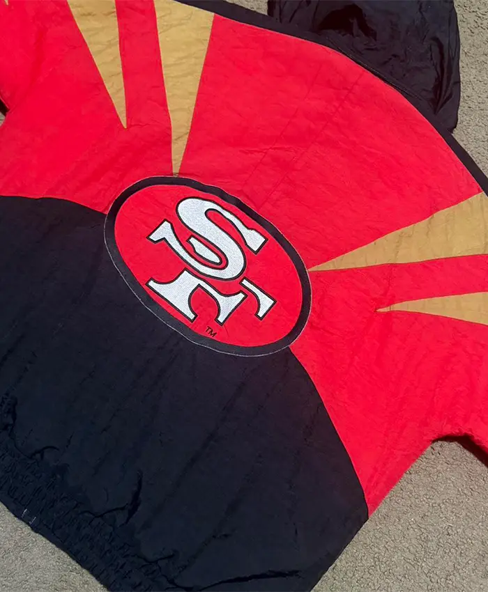 NFL San Francisco 49ers Pro Line 90s Red Real Vintage Full-Zip Hooded Windbreaker Jacket back view