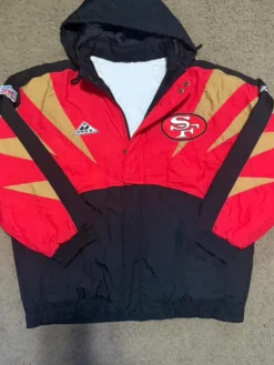 NFL San Francisco 49ers Pro Line 90s Red Real Vintage Full-Zip Windbreaker Hooded Jacket front view