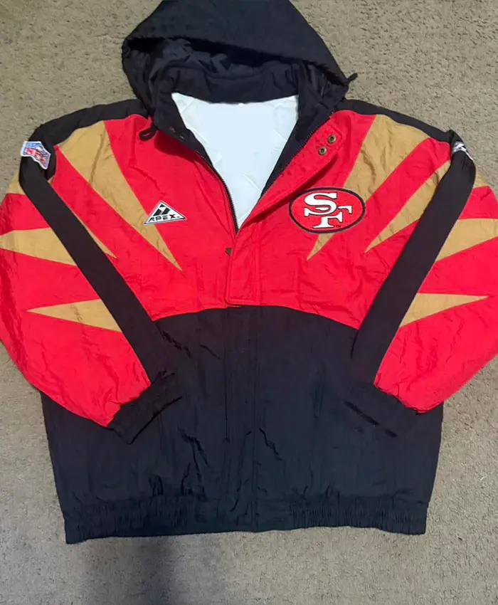 NFL San Francisco 49ers Pro Line 90s Red Real Vintage Full-Zip Windbreaker Hooded Jacket front view