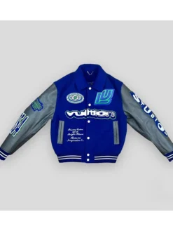 NFL San Francisco 49ers Trent Williams Embroidered Louis Vuitton Blue And Grey Varsity Jacket front view