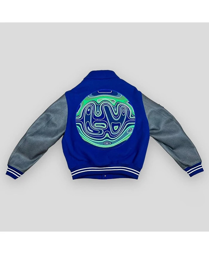 NFL San Francisco 49ers Trent Williams Louis Vuitton Embroidered Blue And Grey Varsity Jacket back view