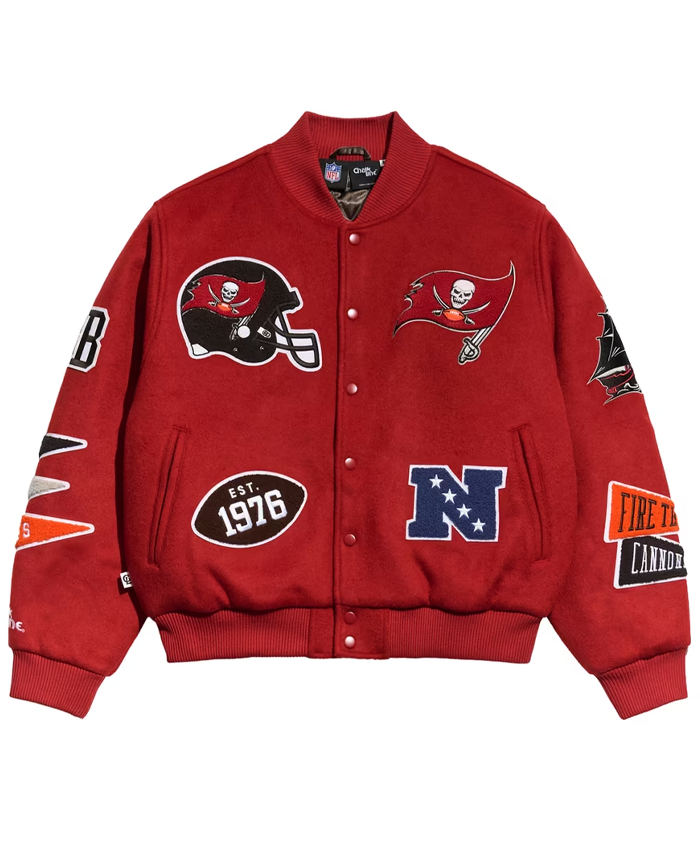 NFL Tampa Bay Buccaneers Chalk Line Full-Snap Red Pennant Wool Varsity Jacket