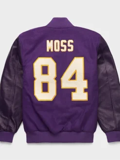 NFL Team Baltimore Ravens Randy Moss Goat Purple Varsity Jacket back view