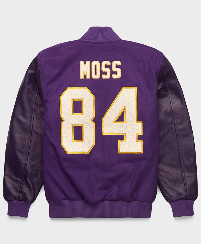 NFL Team Baltimore Ravens Randy Moss Goat Purple Varsity Jacket back view