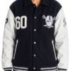 NFL Team Las Vegas Raiders Collared Black And White Varsity Jacket Sale