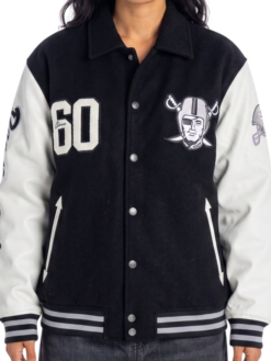 NFL Team Las Vegas Raiders Collared Black And White Varsity Jacket Sale