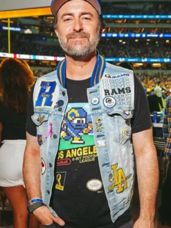 NFL Team Los Angeles Rams Beau Clark Patchwork Blue Denim Vest front view