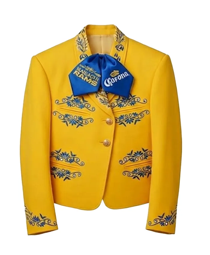 NFL Team Los Angeles Rams Yellow Mariachi Suiting Fabric Embroidered Blazer front view