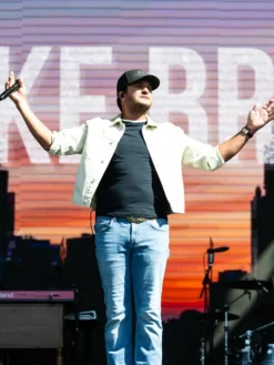 NFL USAA Salute 250 Kickoff Concert Luke Bryan White Cotton Workwear Jacket front view