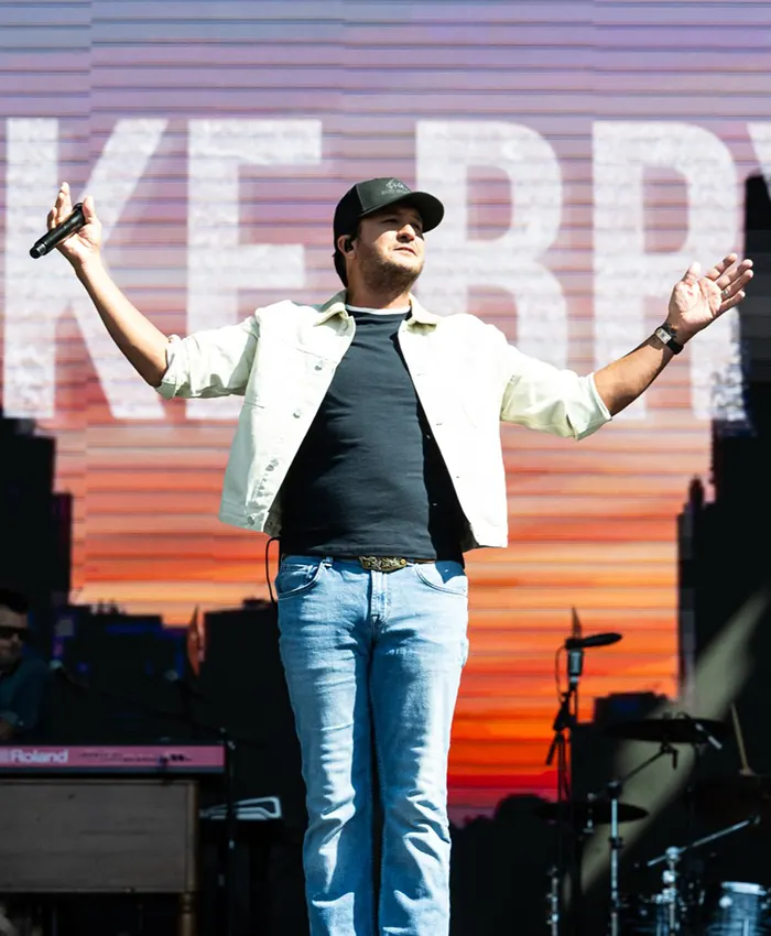NFL USAA Salute 250 Kickoff Concert Luke Bryan White Cotton Workwear Jacket front view