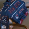 NHL Team New York Rangers Bomber Navy Blue Leather Jacket front view