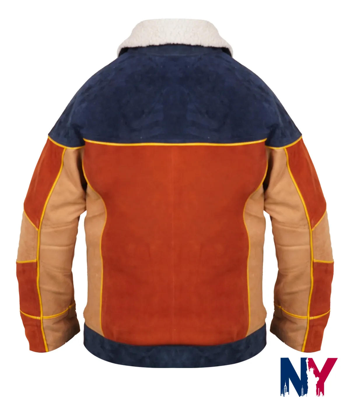 Naruto Live Stage Spectacle Suede Leather Bomber Orange And Blue Jacket back view