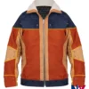 Naruto Live Stage Spectacle Suede Leather Orange And Blue Bomber Jacket front view