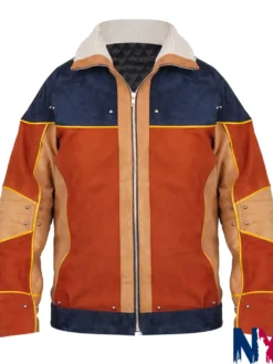 Naruto Live Stage Spectacle Suede Leather Orange And Blue Bomber Jacket front view