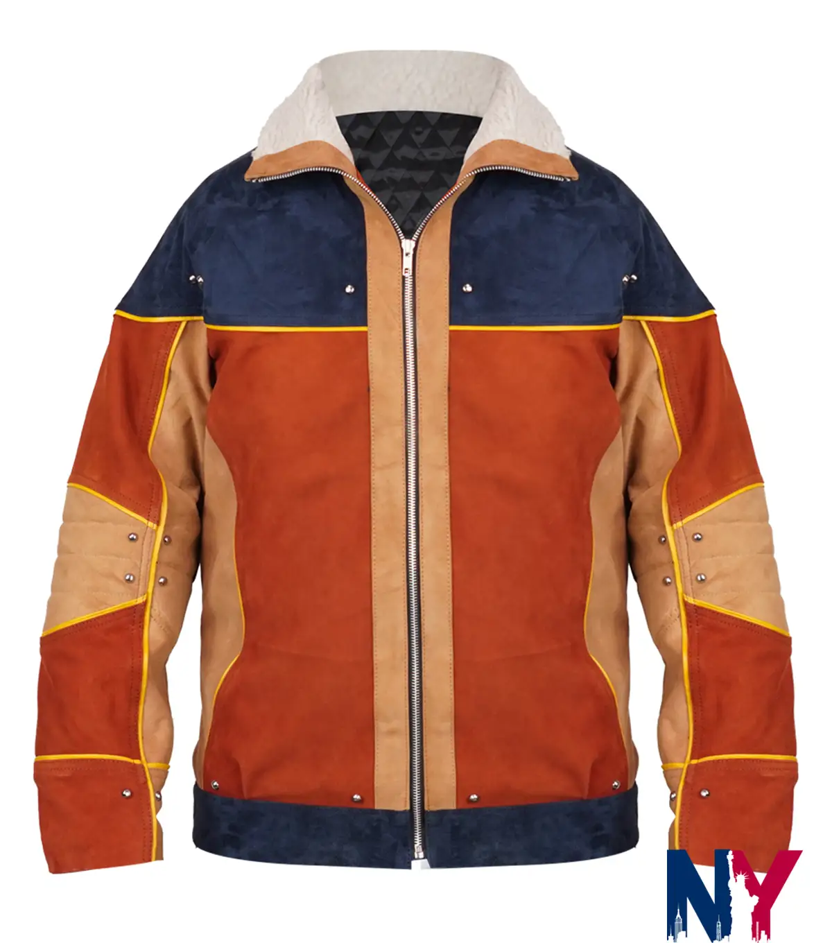 Naruto Live Stage Spectacle Suede Leather Orange And Blue Bomber Jacket front view