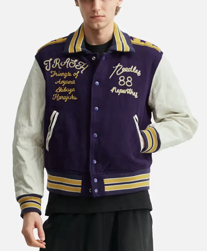 Needles Lettered Purple letterman Jacket