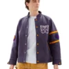 Needles Patched Letterman Purple Leather Jacket