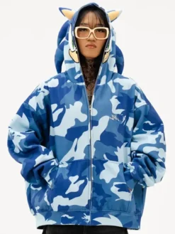 Neptun X Sonic 2026 Full ZIP Blue Camo Hooded Jacket