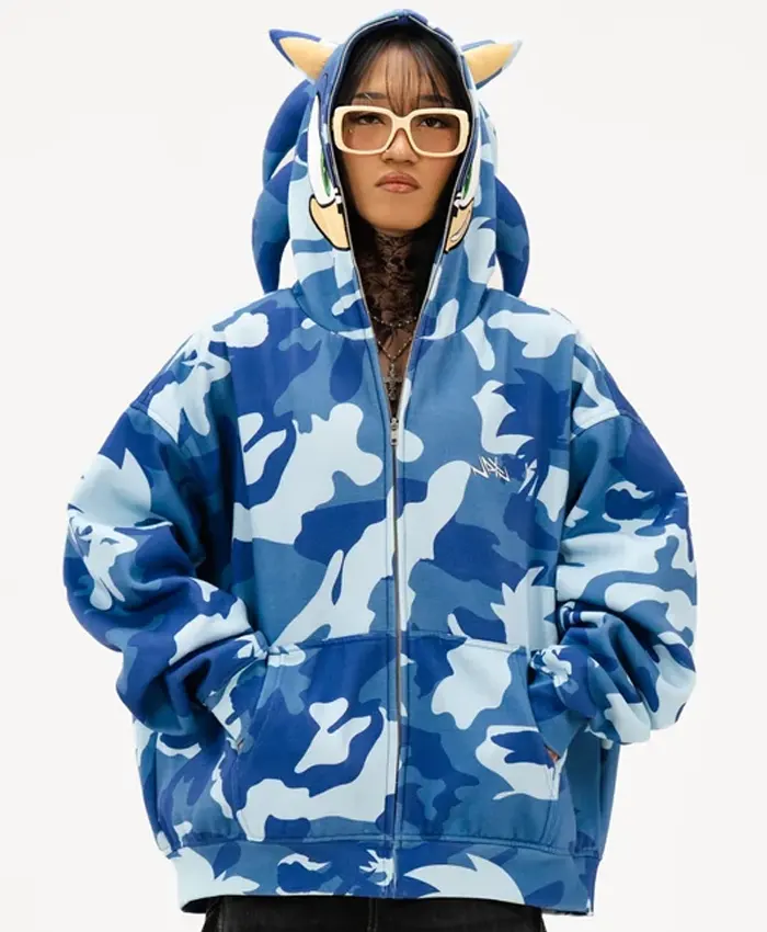 Neptun X Sonic 2026 Full ZIP Blue Camo Hooded Jacket
