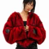 Neptun x Sonic 2026 Knuckles Red Fluffy Fur Jacket For WOmen