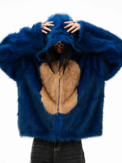 Neptun x sonic the hedgehog Sonic Blue Fluffy Fur Jacket With Hood