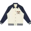 New York Knicks NBA Basketball 2026 Champions Off-White And Blue Fleece Varsity Jacket front view