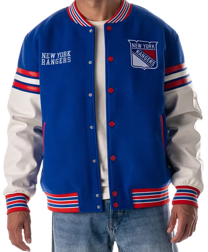 New York Rangers The Wild Collective Blue Varsity Jacket