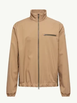 New York in Moncler 2026 Future Fourioun Beige Cotton Blend Short Track Jacket front view