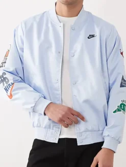 Nike Club Mens Reissue Varsity Jacket In Light Blue