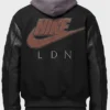 Nike x Jordan London Black LDN 23 Wool Leather Varsity Jacket back view