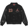 Nike x Jordan London Black Wool Leather LDN 23 Varsity Jacket front view